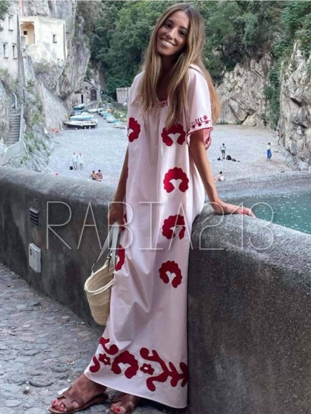 Zara Pink Maxi Dress with Red Appliqué - Picture 7 of 9